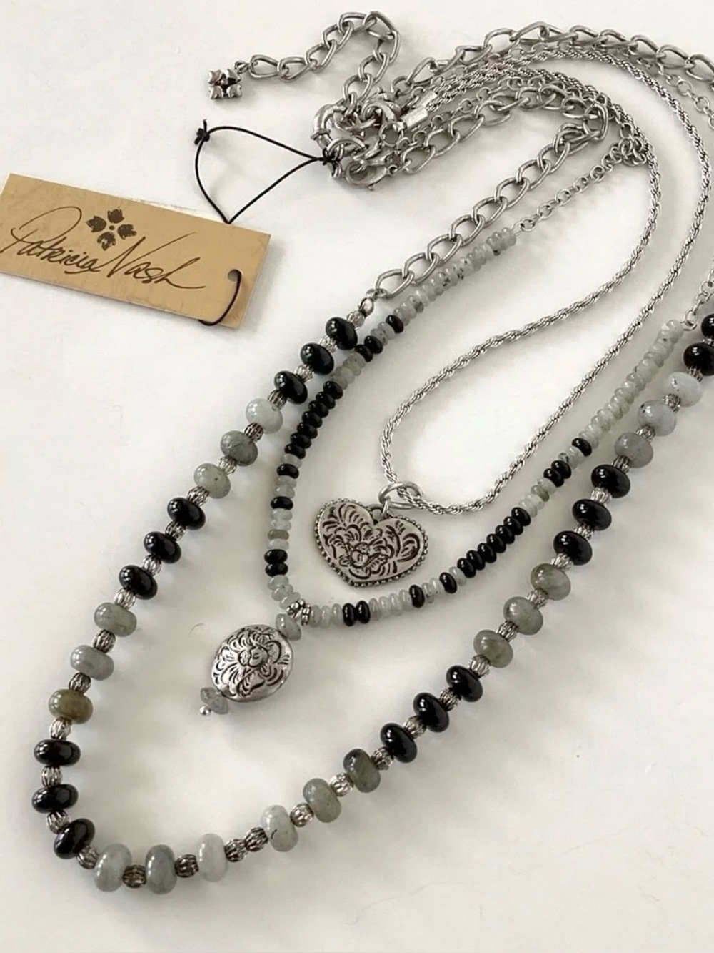 Patricia Nash Silver Tone Tiger's Eye Green And Black 3 Piece Modular Necklace